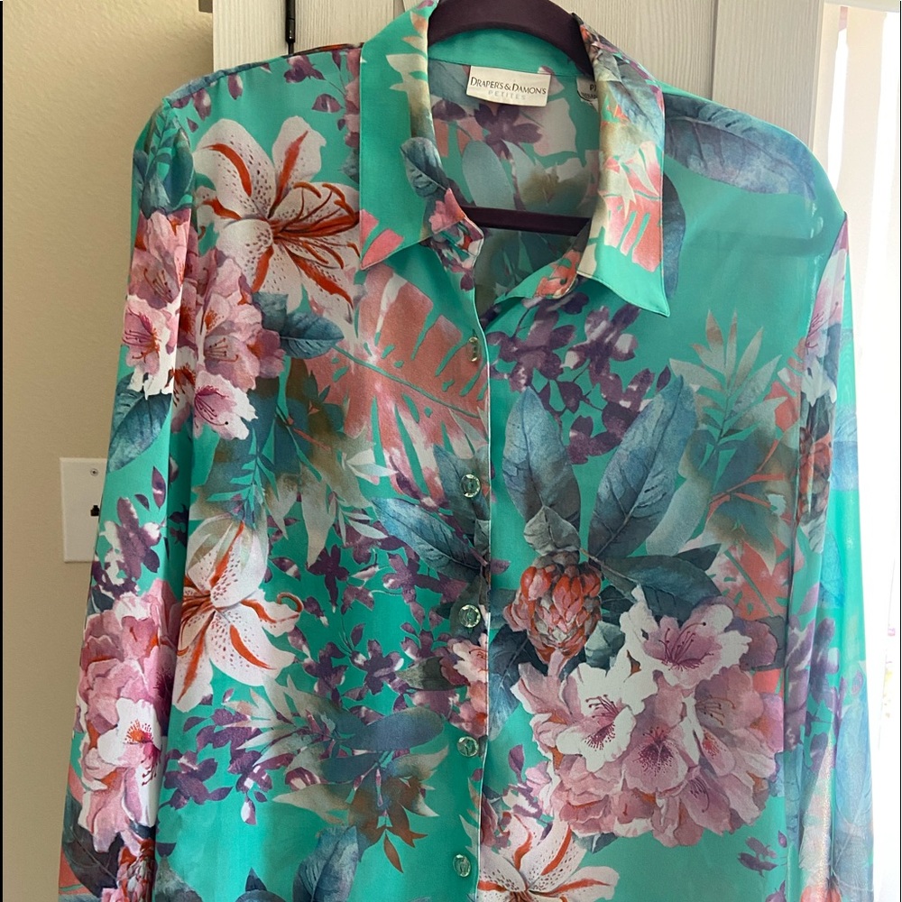 Multi floral soft button front top